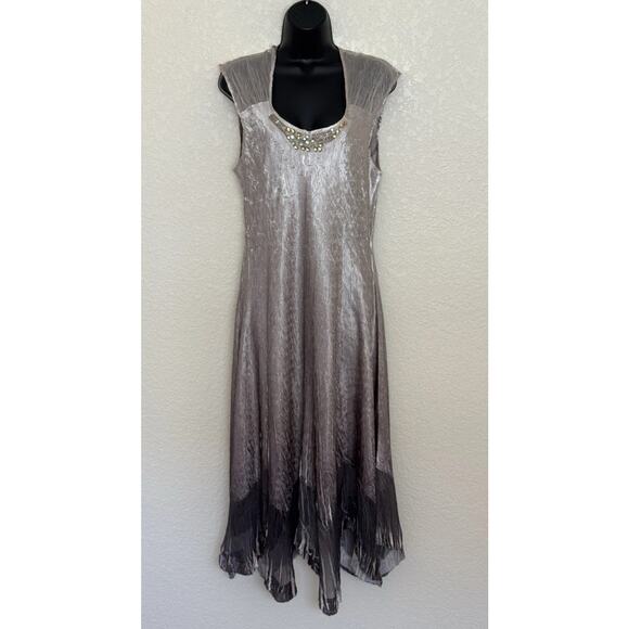 Komarov Crinkle Dress Sleeveless Gown XL Charmeuse Beaded Fairy Ethereal Whimsy - Picture 1 of 9